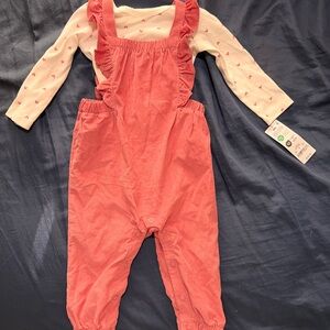 Carters Pink Ruffled Baby Overalls with Heart Print Top